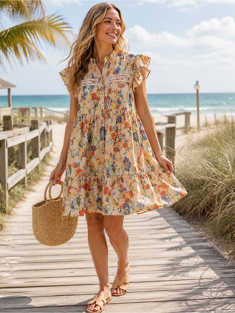 Umgee Floral Tiered Mini Dress Small NWT Cottagecore Boho Dress